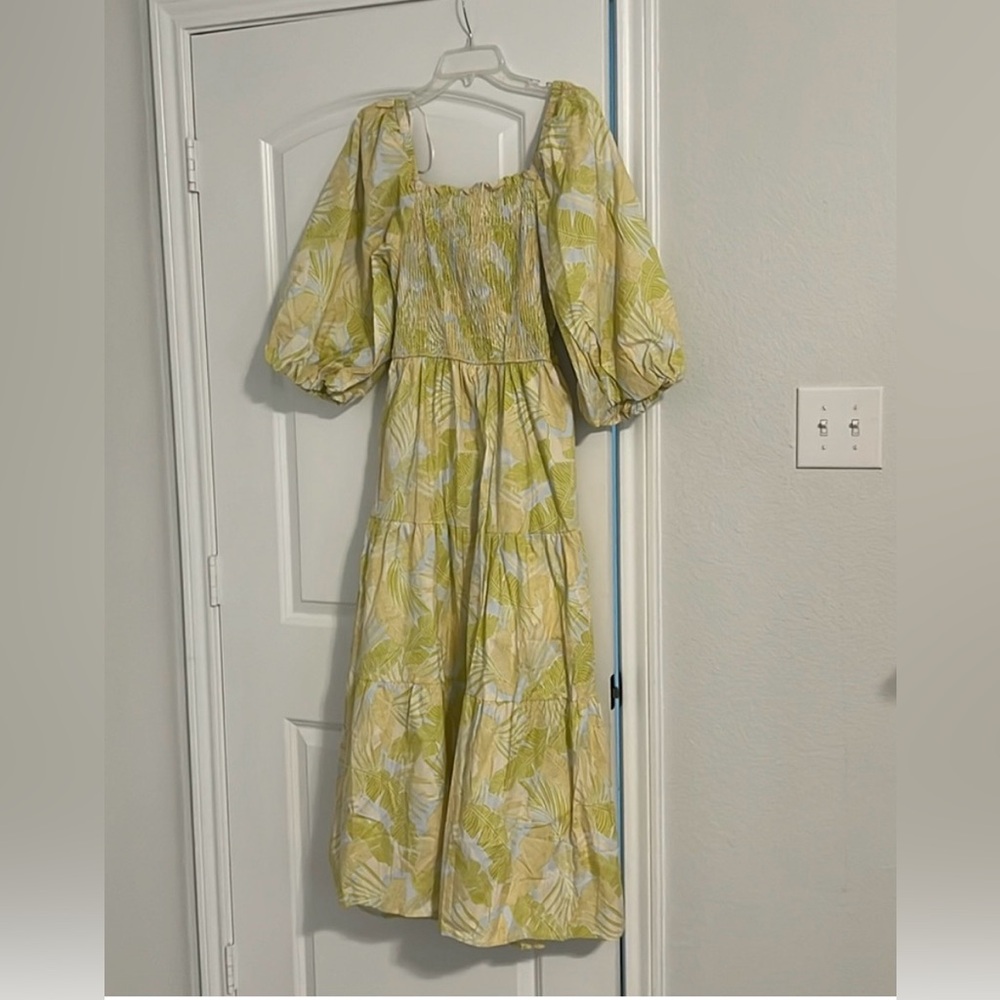 Karlie The impeccable Pig Tropical Leaf Poplin Smock Maxi Dress Large - Picture 1 of 10